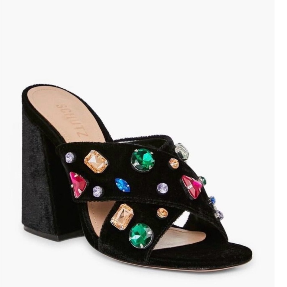 Schutz Velvet Crossover Heeled Mules - Callie Glam, size 6.5 new with tags - Picture 2 of 8